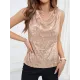 Sequined Shiny Solid Color Split-Joint Loose Sleeveless V-neck Vest Top Sequined Shiny Solid Color Split-Joint Loose Sleeveless V-neck Vest Top