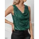 Sequined Shiny Solid Color Split-Joint Loose Sleeveless V-neck Vest Top Sequined Shiny Solid Color Split-Joint Loose Sleeveless V-neck Vest Top