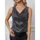 Sequined Shiny Solid Color Split-Joint Loose Sleeveless V-neck Vest Top Sequined Shiny Solid Color Split-Joint Loose Sleeveless V-neck Vest Top