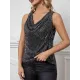Sequined Shiny Solid Color Split-Joint Loose Sleeveless V-neck Vest Top Sequined Shiny Solid Color Split-Joint Loose Sleeveless V-neck Vest Top