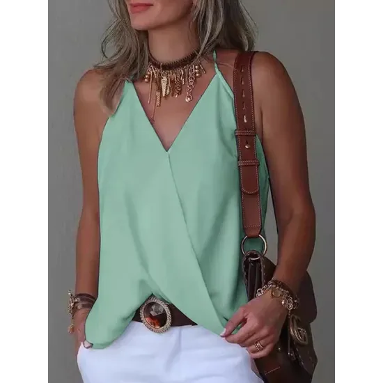 Solid Color Loose Sleeveless Spaghetti-Neck Vest Top Solid Color Loose Sleeveless Spaghetti-Neck Vest Top