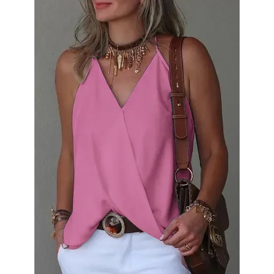 Solid Color Loose Sleeveless Spaghetti-Neck Vest Top Solid Color Loose Sleeveless Spaghetti-Neck Vest Top