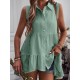 Buttoned Pleated Split-Joint High-Low Loose Lapel Vest Top Buttoned Pleated Split-Joint High-Low Loose Lapel Vest Top