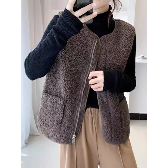 Split-Joint Velvet Loose Sleeveless Round-neck Vest Outerwear Split-Joint Velvet Loose Sleeveless Round-neck Vest Outerwear