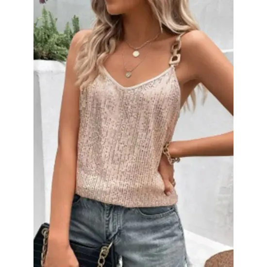 Sequined Split-Joint Loose Sleeveless Spaghetti-Neck Vest Top Sequined Split-Joint Loose Sleeveless Spaghetti-Neck Vest Top
