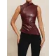 Asymmetric Pleated Solid Color Skinny Sleeveless Mock Neck Vest Top
