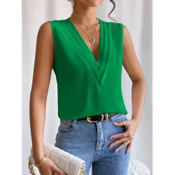 Layered Solid Color Loose Sleeveless V-Neck Vest Top