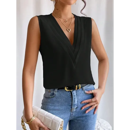 Layered Solid Color Loose Sleeveless V-Neck Vest Top Layered Solid Color Loose Sleeveless V-Neck Vest Top