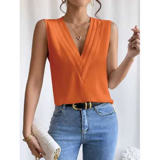 Layered Solid Color Loose Sleeveless V-Neck Vest Top Layered Solid Color Loose Sleeveless V-Neck Vest Top