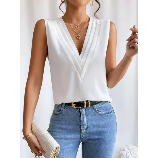 Layered Solid Color Loose Sleeveless V-Neck Vest Top Layered Solid Color Loose Sleeveless V-Neck Vest Top
