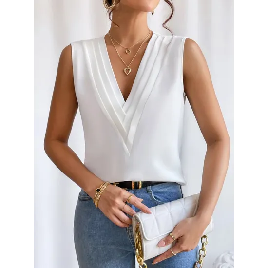 Layered Solid Color Loose Sleeveless V-Neck Vest Top Layered Solid Color Loose Sleeveless V-Neck Vest Top