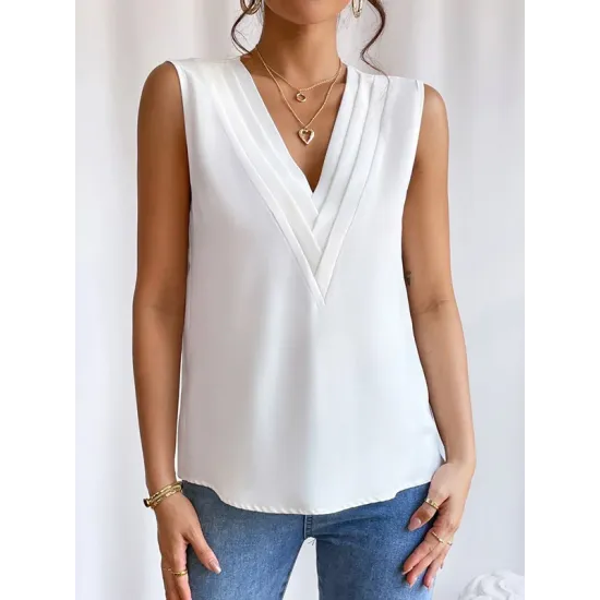 Layered Solid Color Loose Sleeveless V-Neck Vest Top Layered Solid Color Loose Sleeveless V-Neck Vest Top