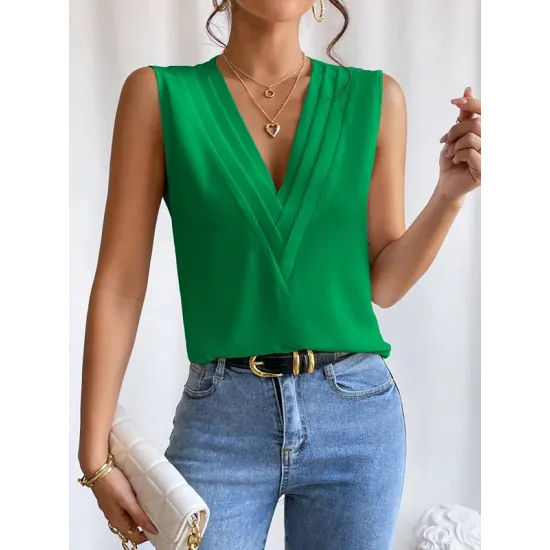 Layered Solid Color Loose Sleeveless V-Neck Vest Top Layered Solid Color Loose Sleeveless V-Neck Vest Top