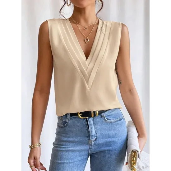 Layered Solid Color Loose Sleeveless V-Neck Vest Top Layered Solid Color Loose Sleeveless V-Neck Vest Top