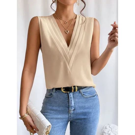 Layered Solid Color Loose Sleeveless V-Neck Vest Top Layered Solid Color Loose Sleeveless V-Neck Vest Top