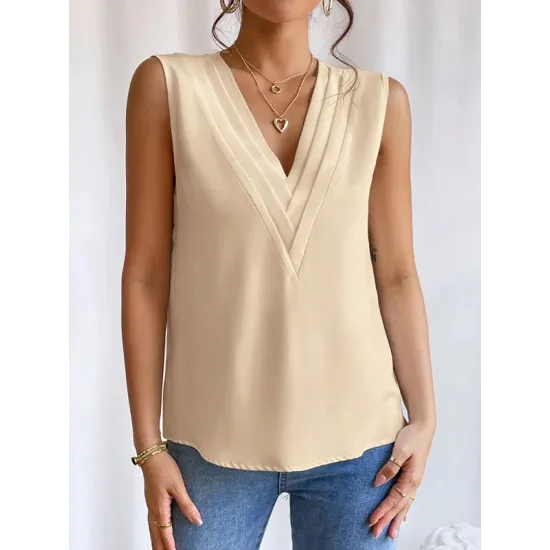 Layered Solid Color Loose Sleeveless V-Neck Vest Top Layered Solid Color Loose Sleeveless V-Neck Vest Top