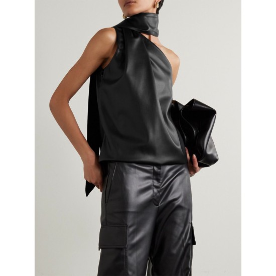 Sleeveless Asymmetric Solid Color High Neck Vest Top Sleeveless Asymmetric Solid Color High Neck Vest Top