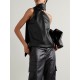 Sleeveless Asymmetric Solid Color High Neck Vest Top Sleeveless Asymmetric Solid Color High Neck Vest Top
