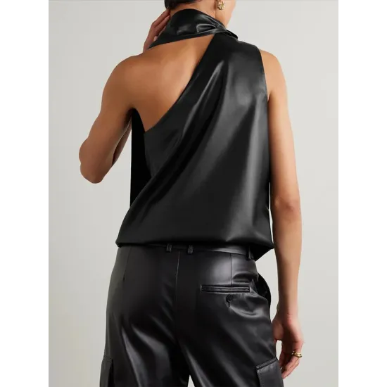 Sleeveless Asymmetric Solid Color High Neck Vest Top Sleeveless Asymmetric Solid Color High Neck Vest Top
