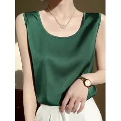 Solid Color Loose Sleeveless Round-Neck Vest Top
