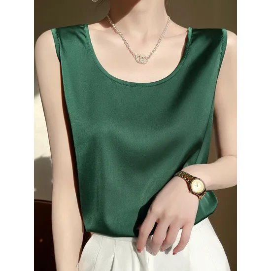 Solid Color Loose Sleeveless Round-Neck Vest Top Solid Color Loose Sleeveless Round-Neck Vest Top