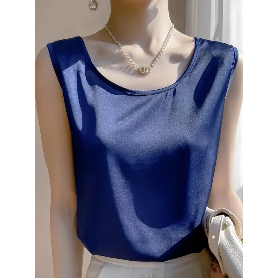 Solid Color Loose Sleeveless Round-Neck Vest Top Solid Color Loose Sleeveless Round-Neck Vest Top