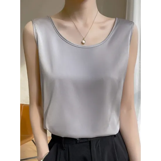 Solid Color Loose Sleeveless Round-Neck Vest Top Solid Color Loose Sleeveless Round-Neck Vest Top