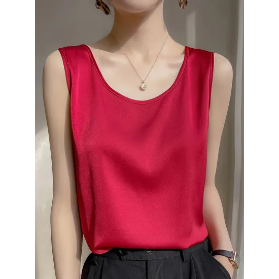 Solid Color Loose Sleeveless Round-Neck Vest Top Solid Color Loose Sleeveless Round-Neck Vest Top