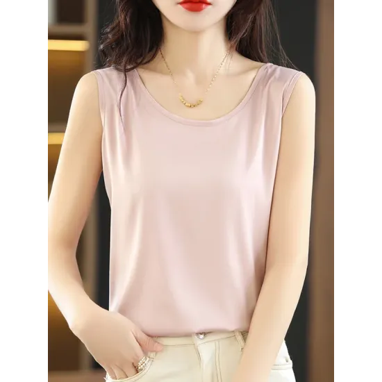 Solid Color Loose Sleeveless Round-Neck Vest Top Solid Color Loose Sleeveless Round-Neck Vest Top