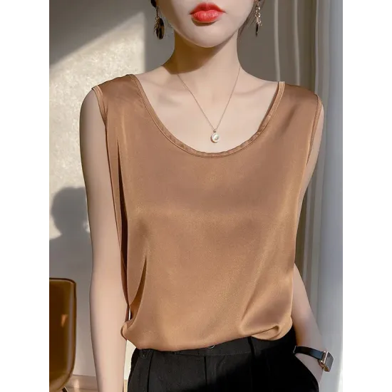 Solid Color Loose Sleeveless Round-Neck Vest Top Solid Color Loose Sleeveless Round-Neck Vest Top
