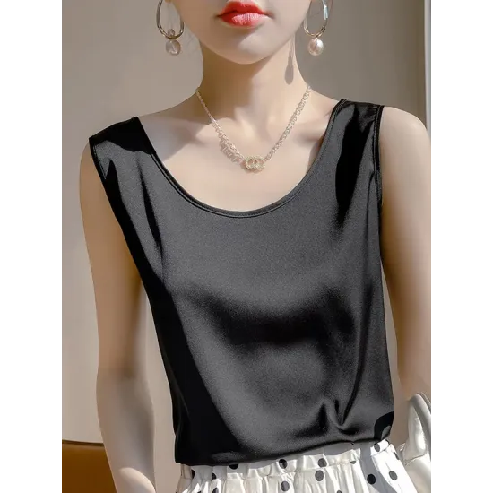 Solid Color Loose Sleeveless Round-Neck Vest Top Solid Color Loose Sleeveless Round-Neck Vest Top