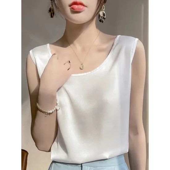 Solid Color Loose Sleeveless Round-Neck Vest Top Solid Color Loose Sleeveless Round-Neck Vest Top