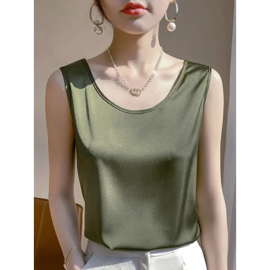 Solid Color Loose Sleeveless Round-Neck Vest Top Solid Color Loose Sleeveless Round-Neck Vest Top