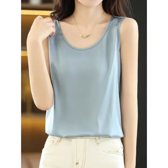 Solid Color Loose Sleeveless Round-Neck Vest Top Solid Color Loose Sleeveless Round-Neck Vest Top