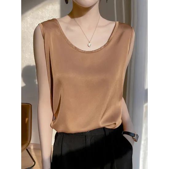 Solid Color Loose Sleeveless Round-Neck Vest Top Solid Color Loose Sleeveless Round-Neck Vest Top