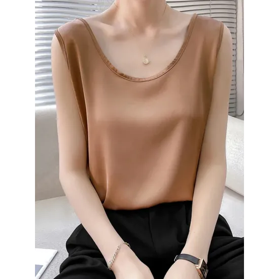 Solid Color Loose Sleeveless Round-Neck Vest Top Solid Color Loose Sleeveless Round-Neck Vest Top