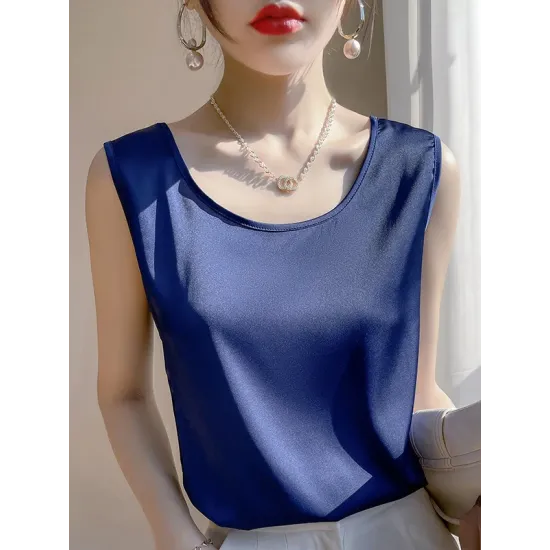 Solid Color Loose Sleeveless Round-Neck Vest Top Solid Color Loose Sleeveless Round-Neck Vest Top