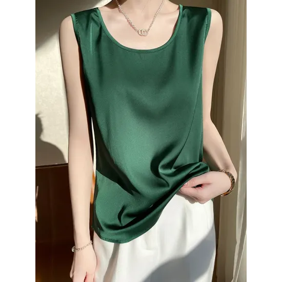 Solid Color Loose Sleeveless Round-Neck Vest Top Solid Color Loose Sleeveless Round-Neck Vest Top