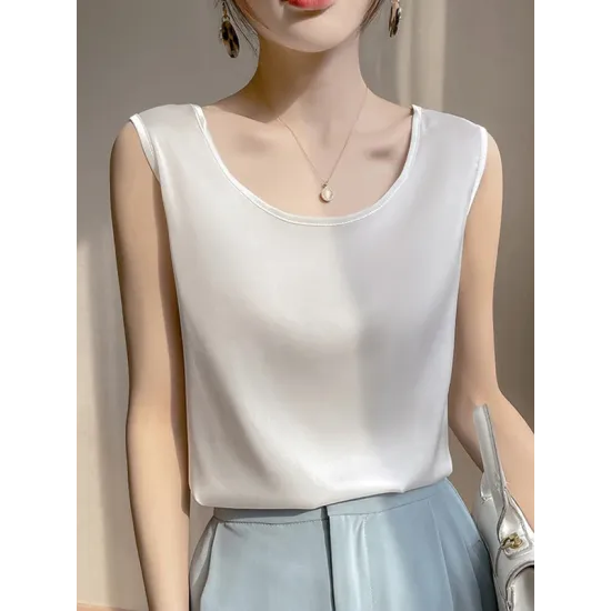 Solid Color Loose Sleeveless Round-Neck Vest Top Solid Color Loose Sleeveless Round-Neck Vest Top