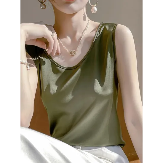 Solid Color Loose Sleeveless Round-Neck Vest Top Solid Color Loose Sleeveless Round-Neck Vest Top