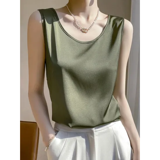Solid Color Loose Sleeveless Round-Neck Vest Top Solid Color Loose Sleeveless Round-Neck Vest Top