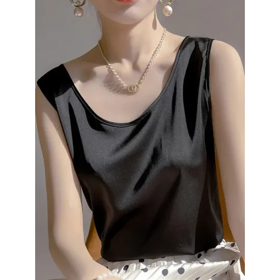 Solid Color Loose Sleeveless Round-Neck Vest Top Solid Color Loose Sleeveless Round-Neck Vest Top