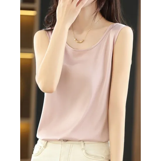 Solid Color Loose Sleeveless Round-Neck Vest Top Solid Color Loose Sleeveless Round-Neck Vest Top