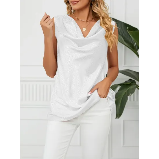 Solid Color Split-Joint Loose Sleeveless V-neck Vest Top