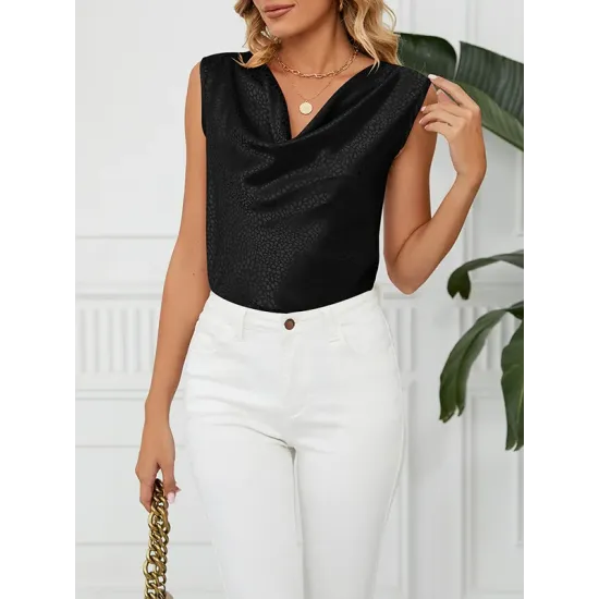 Solid Color Split-Joint Loose Sleeveless V-neck Vest Top