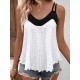 Contrast Color Hollow Split-Joint Loose Sleeveless Spaghetti-Neck Vest Top Contrast Color Hollow Split-Joint Loose Sleeveless Spaghetti-Neck Vest Top