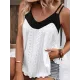 Contrast Color Hollow Split-Joint Loose Sleeveless Spaghetti-Neck Vest Top Contrast Color Hollow Split-Joint Loose Sleeveless Spaghetti-Neck Vest Top