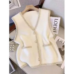 Buttoned Loose Sleeveless V-Neck Vest Outerwear