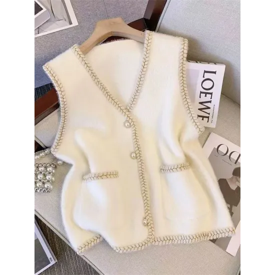 Buttoned Loose Sleeveless V-Neck Vest Outerwear Buttoned Loose Sleeveless V-Neck Vest Outerwear