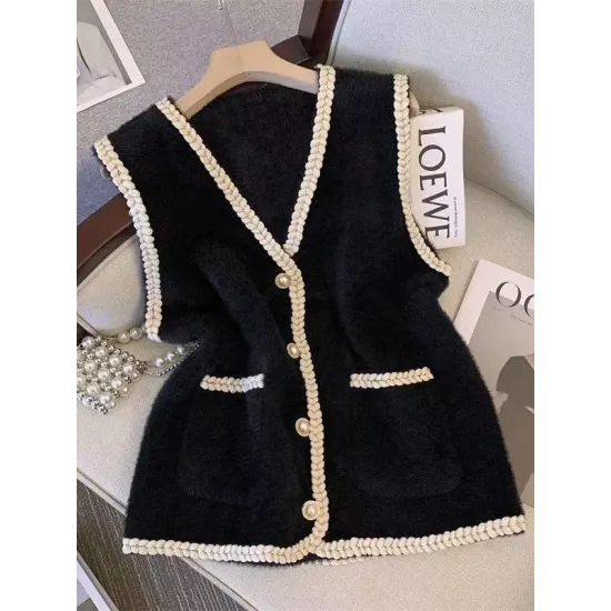 Buttoned Loose Sleeveless V-Neck Vest Outerwear Buttoned Loose Sleeveless V-Neck Vest Outerwear